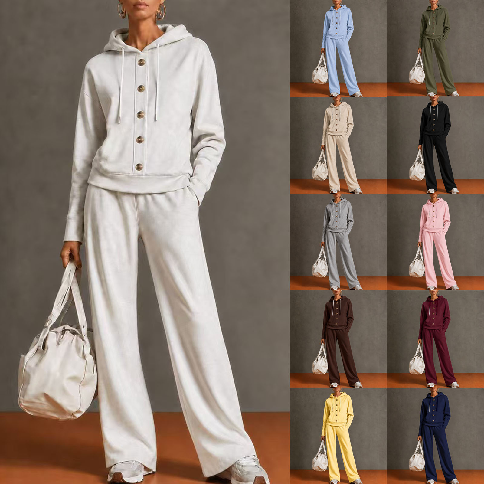 Winter Clothing Affordable - Jesienno-zimowy jednokolorowy zestaw damski: bluza z
