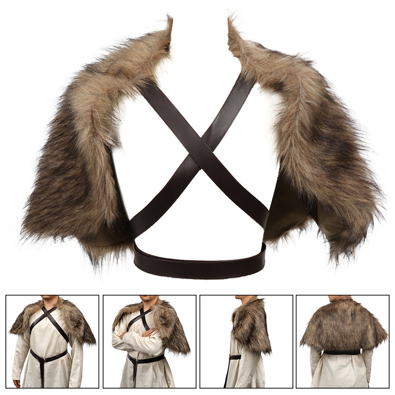Jacket Winter Clothing - Peleryna wikingów z kołnierzem ze sztucznego