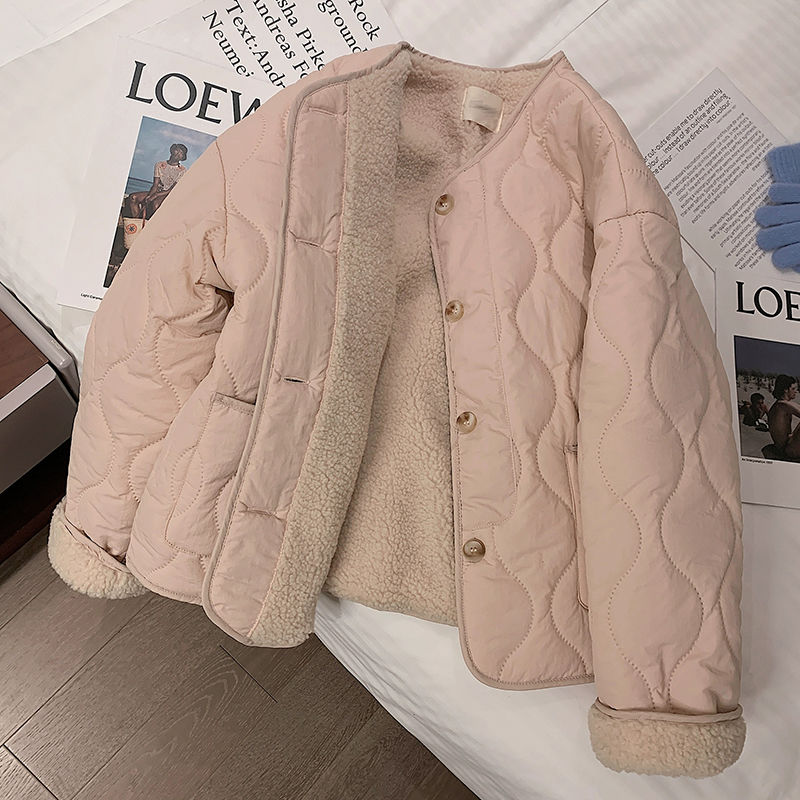 Winter Clothing Trends - Jesień Zima Pikowana Kurtka Guziki Polarowy