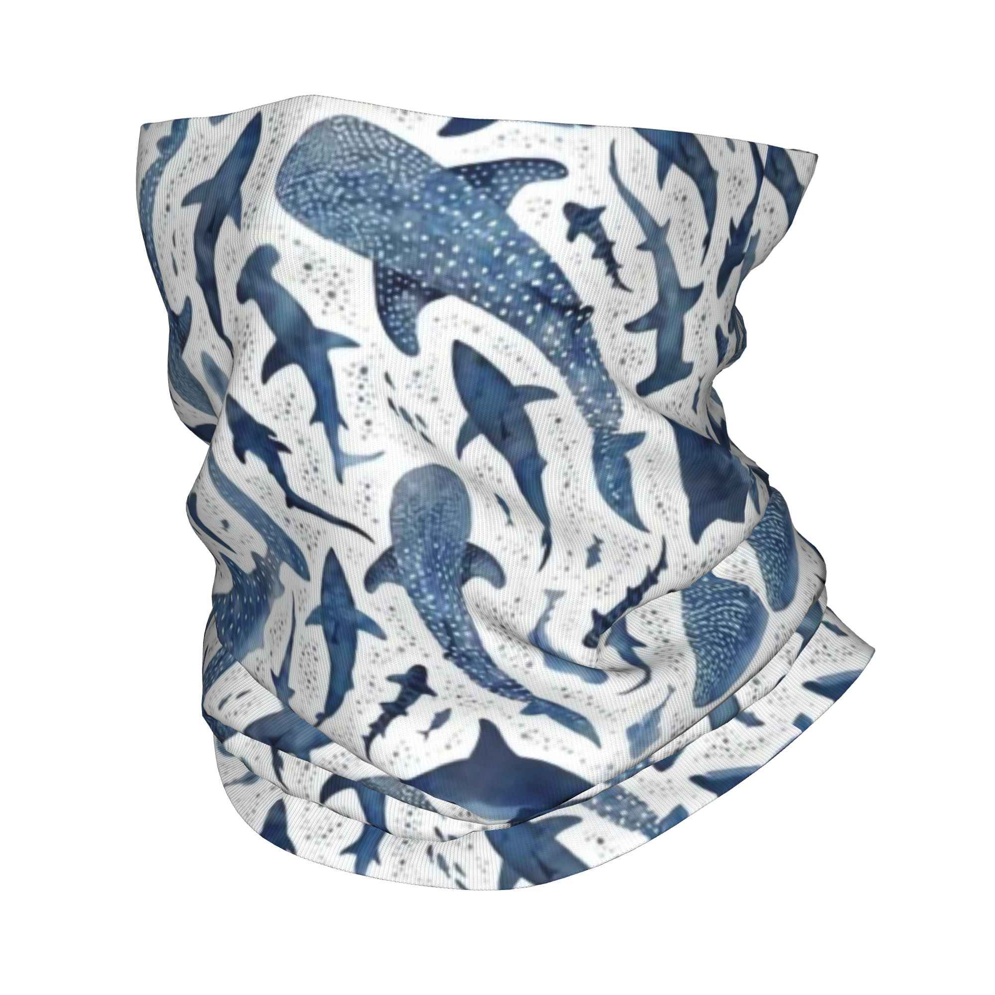 Wool Balaclava Knit - Niestandardowa Niebieska Akwarelowa Bandana Rekin Wiatroodporny