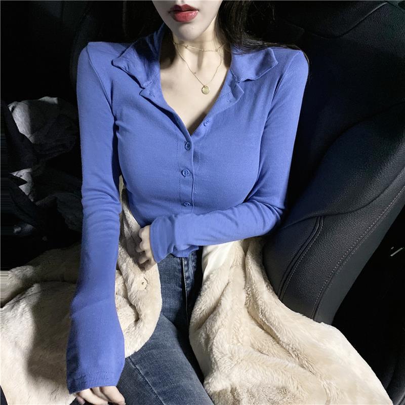 Winter Clothing Trends - Polo damskie 100 ℅ Bawełniana niebieska
