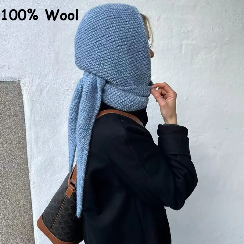 Wool Balaclava Knit - 100% wełna, duży szalik Sophie, oversize'owy